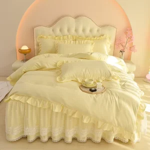 Home Princess Loka Cotton Eco Friendly 300tc Wedding Four Piece Kit Bed Skirt Duvet Cover Pillowcases Set 40 Solid