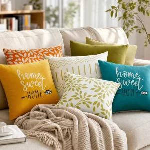 Home Sweet Home Lettering Throw Pillow Cover Soft Polyester Rustic Farmhouse Cushion Case Decorative Shell for Couch