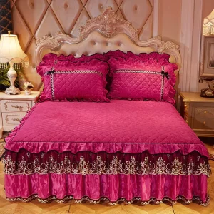 Home Textile Bed Runner Sets King Size Luxury Rose Red Image Colors Bed Skirt