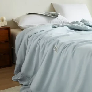 Home Textile Cooling Silky Bedding Quilt Summer Ruffle Duvet Korean Style Bedding Comforter Princess Washed Lyocell Fiber