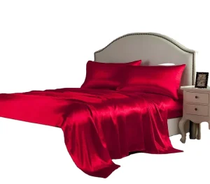 Home Textile Ice Silk Bedding Sheet Set Silk Pillowcase Satin Four piece Bedding Fitted Sheet Set