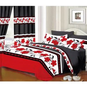 Home Textile Product 6pcs Bedding Set 100% Polyester Microfiber Printed Bedsheet Fabric with Curtains Fabric for Bedroom