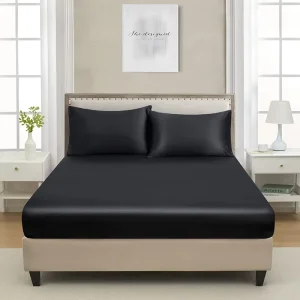 Home Textile Silk Satin Bedding Set Flat Sheet Fitted Sheet Set