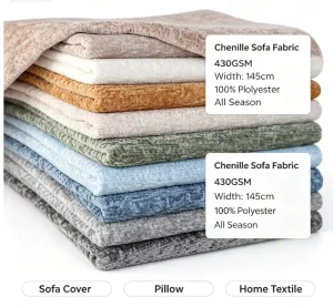 Home Textile Solid Color Thick Chenille Fabric in Stock Woven Upholstery Cloth for Sofa Cover and Throw Pillow