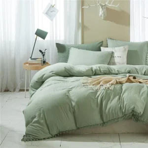 Home Textile Thread Bedcover Set Solid Color Washed Sheet Pillowcase Duvet Cover Sets Soft and Comfortable
