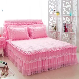 Home Textiles Brushed Microfiber Bed Skirt Set King Size Multicolor Lace Bedskirt Set