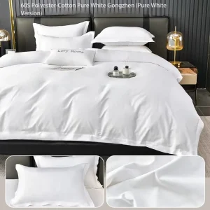Homestay Hotel White Four Piece Bedding Set Satin Craft Quilt Cover Bed Sheet Wrinkle Resistant Washable