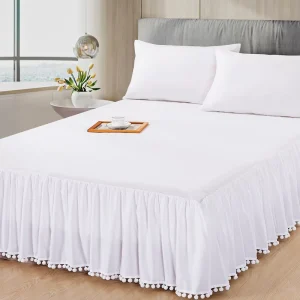 Honeymoon Luxury Home Textile Custom Pompom Fringe Ruffle Customized Color Solid Microfiber Polyester Bedding Bed Bed Skirt