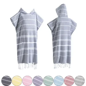Hooded Surf Poncho Towel Turkish Cotton Terry Cloth Quick Dry Striped Pattern Custom Design for Swimming Sports