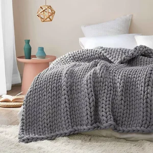 Hot Sales Chunky Thick Knit Blankets Nature Custom Size Handmade Knitted Weighted Blanket