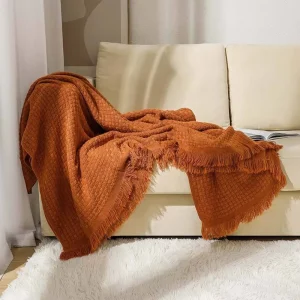 Hot Selling Cozy Custom Printed Logo Home Decor Plain Blank Acrylic Knitted Throw Blankets With Tassel