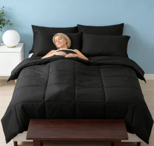 Hot Selling Oeko TEX Certified Ultra Soft 7 Pieces Queen Comforter Set Down Alternative Black Bedding