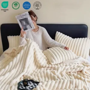 Hot Selling Stripe Fluffy Blankets Woven Custom Fleece Throw Blanket Polyester for Bed Thick Flannel Fleece Blanket