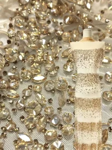 Hot selling Luxury Handmade Rhinestone Irregular Embroidery Lace Fabric Wedding Dress Evening Dress Materials