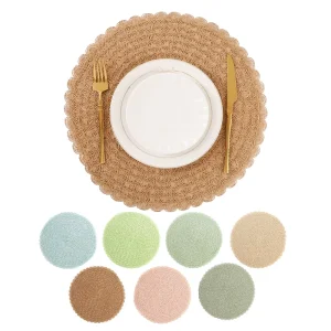 Hot selling Woven Paper Shell Concentric Circle 15inch Placemat Table Mat Cup Mat Heat resistant and Non slip