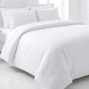 Hotel 1cm Satin Stripe Duvet Cover Ready Stock 300TC 100% Cotton 60*60 Quilt for Guest Room Supply