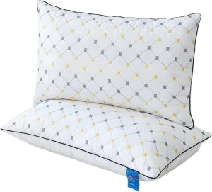 Hotel 2 Pack Bed Pillows Soft& Supportive Check Pattern