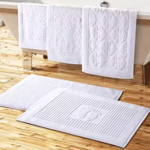 Hotel Absorbent Jacquard Design Anti Slip Cotton Bath Mat Hotel Spa Shower Bathtub Mats
