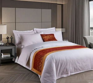 Hotel Collection Plaid Style 4pcs Queen Bed Sheet Set with Pillowcase White Bedding and Duvet Cover for Hotel Use