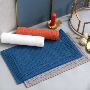 Hotel Collection Premium 100% Cotton Jacquard Tub & Bath Foot Mats Quick Dry Eco Friendly for Comfort & Style