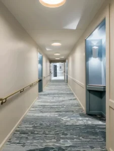 Hotel Corridor Printed High Polyester Nylon Broadloom Carpet Geometric Runner Roll Anti Slip Anti Static Washable Heavy