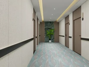Hotel Corridor Wall to Wall Printed Carpet Tile Blue Wave Pattern Woven Technique with Washable Feature and Action Backing