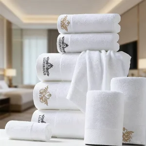 Hotel Cotton Bath Towel White Cotton Embroidered OEM Logo Super Plush Bath Sheet Set for Hospitality