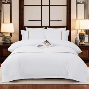 Hotel Cotton Bed Sheets Set 100% Cotton Fitted Sheets White 4pcs Flat Bed Sheet Duvet Cover and Pillowcases