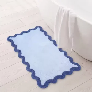 Hotel Cotton Blend Bath Mat Absorbent Bath Mat Unique Bathroom Rugs Scalloped Door Mats
