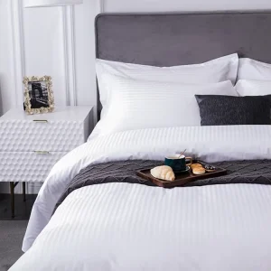 Hotel Custom Luxury White Geometric 40 count 100% Cotton 300tc Eco Friendly Woven Duvet Cover Set Soft Bedding Durable Cover