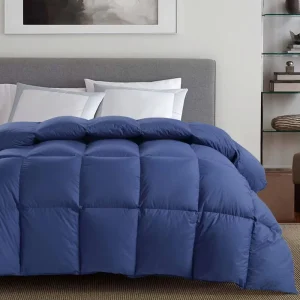 Hotel Custom Microfiber Polyester Shell Goose Feather Filled Comforter Soft Warm Blue Quilt for Guest Room