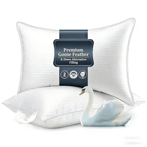 Hotel Down Bed Pillow Queen Size Goose Feather Pillows Soft Cotton Cover Fluffy Support Surround Fill Down Alternative