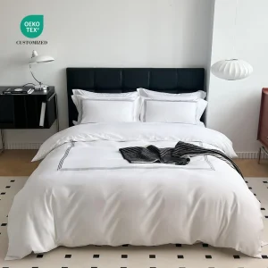 Hotel Duvet Cover Set 60s Cotton Woven Plain Organic 300TC Queen King Size All Season Bedding Set