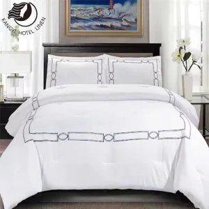 Hotel Embroidery Woven Bedding 300TC 80% Cotton Customizable Grade All Season Luxury 5 Star Nondisposable 4 Piece Bedding Sets
