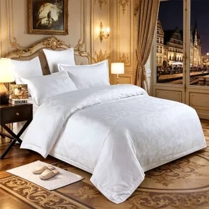Hotel Five star Hotel Homestay Linen 60 Count White Satin Jacquard Bedding Sheets Duvet Covers 4 piece Set