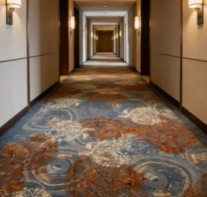 Hotel Gallery Walkway Carpet Broadloom Solution Dyed Polyester Textured Loop Pile Fade Resistant Easy Maintain Commercial High