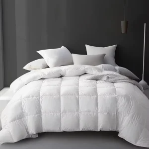 Hotel Grand Luxury White Goose Feather Fiber Comforter Modern Solid All Season Duvet Insert Medium Warmth