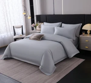 Hotel Gray 4pcs Solid Color Comforter Duvet Cover White Cotton Bed Fitted & Flat Sheets Bedding Set