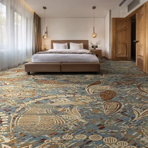 Hotel Guest Room Printed Carpet Soft Geometric Broadloom Warm Touch Reversible Washable Cut Pile Custom