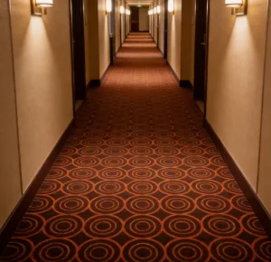 Hotel Hallway Carpet Broadloom Printed Polyester Nylon Multilevel Loop Pile Water Resistant Pet Friendly Fade Resistant Stain