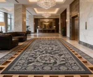 Hotel Hallway Wall to Wall Carpet Nylon Fire Resistant Stain Resistant Custom Pattern for Stockist Bulk Resale