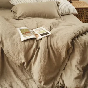 Hotel Heavy 100TC Stone Wash Flax Wrinkle Look Custom Color Villa Guest Room Bed Kit Linen Bedding