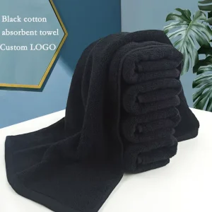 Hotel Home 100% Cotton 21 ply Black Towel Soft Skin friendly Thickened Absorbent Custom Embroidery LOGO Gift Towels