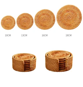 Hotel Japanese Handmade Craft Natural Material Eco Vietnam Rattan Weaving Pad Round Placemat Coaster Tea Table Mat