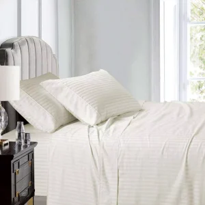 Hotel Linen 200TC White Bedding Set Duvet Cover Bed Sheet Set 3cm Stripe 100% Cotton