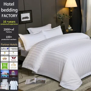 Hotel Linen 300TC White Duvet Cover Fitted Bed Sheet Set 3cm Stripe 100% Cotton Bedding Set