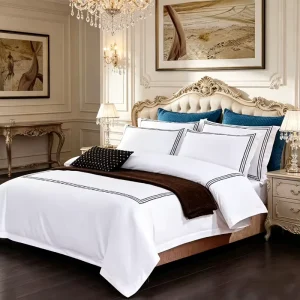Hotel Linen 60 Thread Embroidered Cotton Satin Bedding Bed Sheets Duvet Covers 4-Piece Set