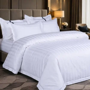 Hotel Linen Bedding Set Stripe Bed Sheet Set White 100% Cotton Duvet Cover Hotel Bedding Set