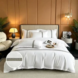Hotel Linen Four Piece Set Made 100% Cotton Simple Style Breathable All Season King Size Fitted Bed Pillowcases White Embroidery