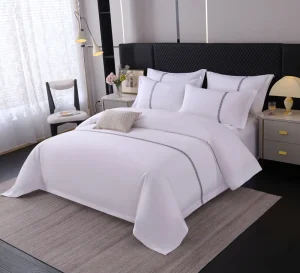 Hotel Linen Supplier Bedding Set with Elegant Embroidery Ribbon Custom Size Logo for Hospitality Projects